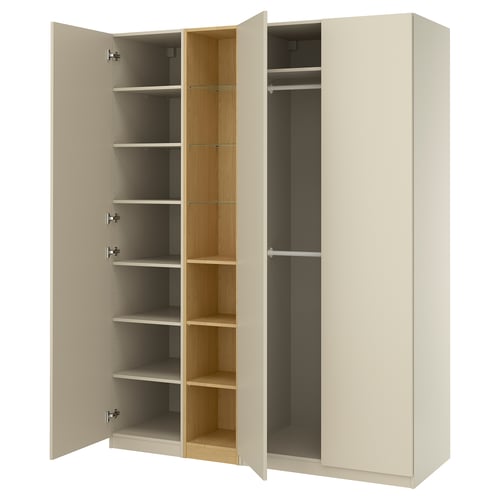 PAX / FORSAND Wardrobe combination, grey-beige grey-beige/oak effect, 185x60x236 cm