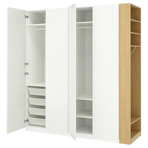 PAX / FORSAND Wardrobe combination, white white/oak effect, 220x60x236 cm