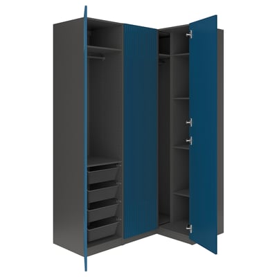 PAX / FYRUDDEN Corner wardrobe, dark grey/blue, 161/111x236 cm