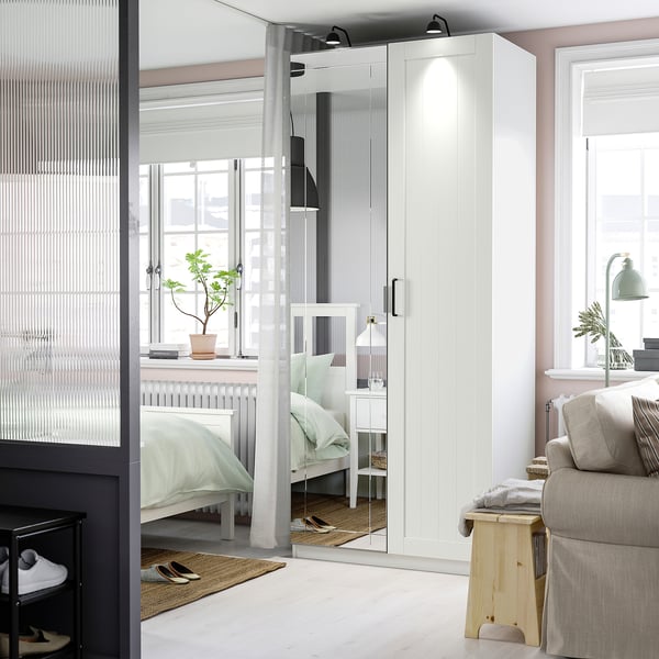 PAX / KAMMARTORP/GULLABERG Wardrobe combination, white mirror glass/grey white, 100x60x236 cm