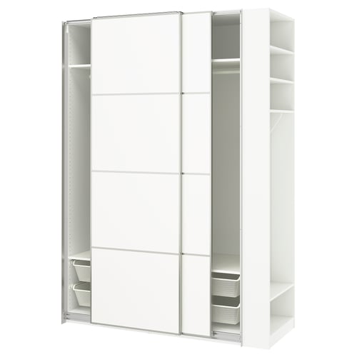 PAX / MEHAMN Wardrobe with sliding doors, white aluminium/white white, 170x66x236 cm
