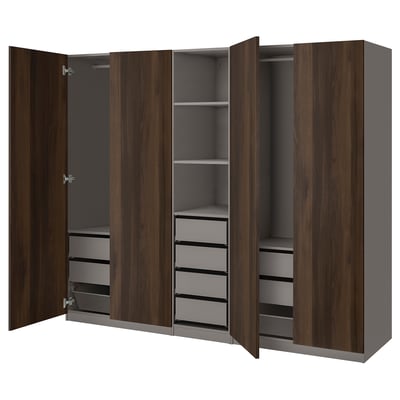 PAX / STORKLINTA Wardrobe combination, dark grey/dark brown stained oak effect, 250x58x201 cm
