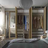 PAX / STORKLINTA Wardrobe combination, grey-beige/oak effect, 200x66x236 cm