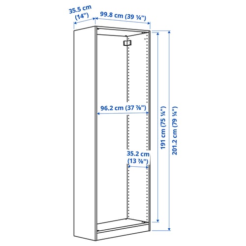 Illustration with measurements for the product: PAX.