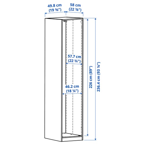 PAX Wardrobe frame, white, 50x58x236 cm