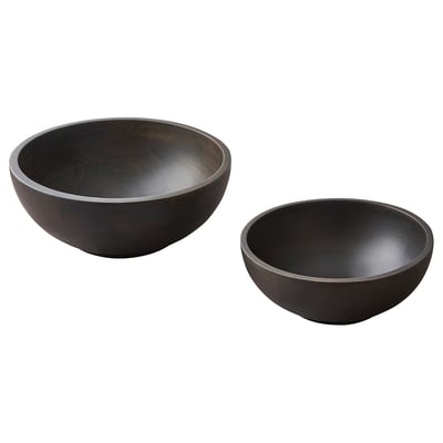 Two dark, smooth wooden bowls; one large, one small, in classic round shape, perfect for serving snacks or decoration.