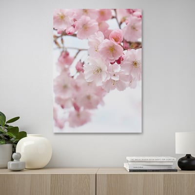 PJÄTTERYD cherry blossom art on living room wall, framed, focal point.
