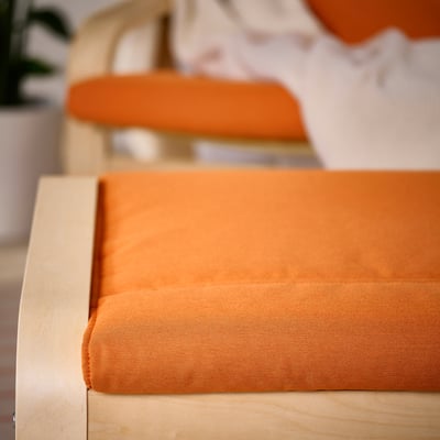 POÄNG Footstool, birch veneer/Knisa bright orange