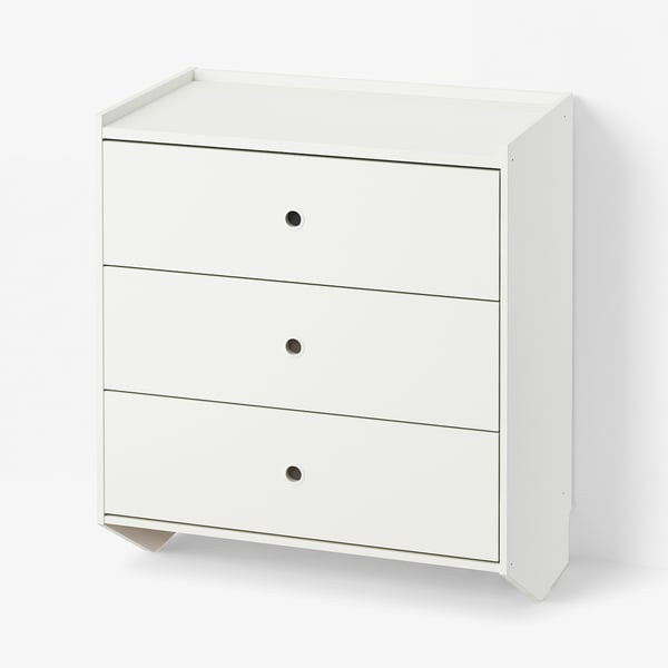 RACKNÄS Chest of 3 drawers, white/wall mounted, 69x78 cm
