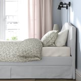 RAMNEFJÄLL Upholstered bed frame, Klovsta grey/white, 160x200 cm