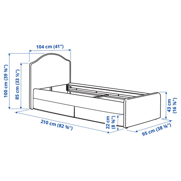 RAMNEFJÄLL Upholstered bed frame, Klovsta grey/white, 90x200 cm