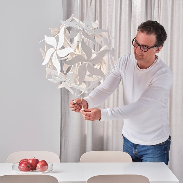 RAMSELE Pendant lamp, flower/white, 43 cm