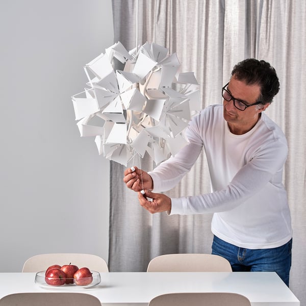 RAMSELE Pendant lamp, geometric/white, 43 cm