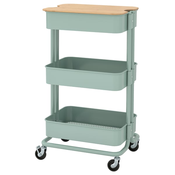 RÅSKOG / NORRÅVA Trolley with lid, light turquoise, 35x45x77 cm