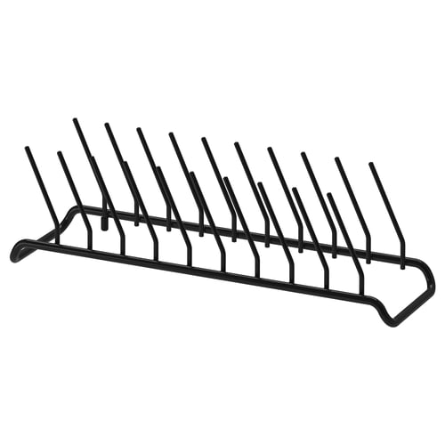 Black steel plate holder, 12 slots, wall-mountable, modern.