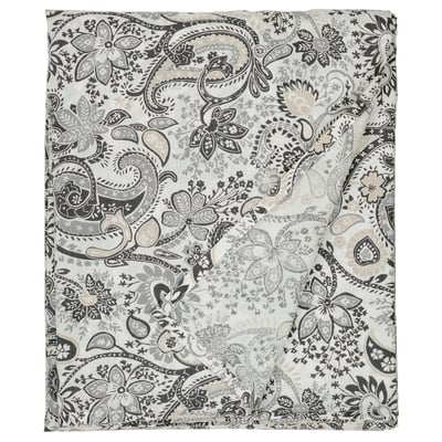 RODGERSIA paisley flat sheet, grey/white, cotton-viscose blend, rectangular, intricate floral pattern.