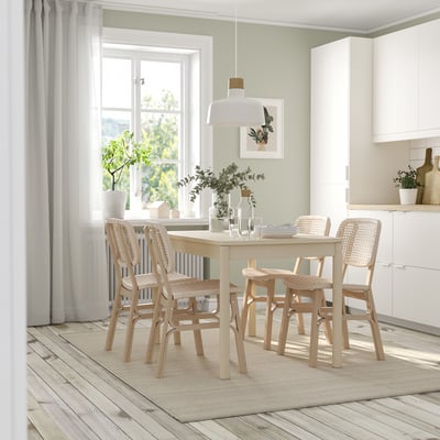 RÖNNINGE / VOXLÖV Table and 4 chairs, birch/light bamboo, 118/173 cm