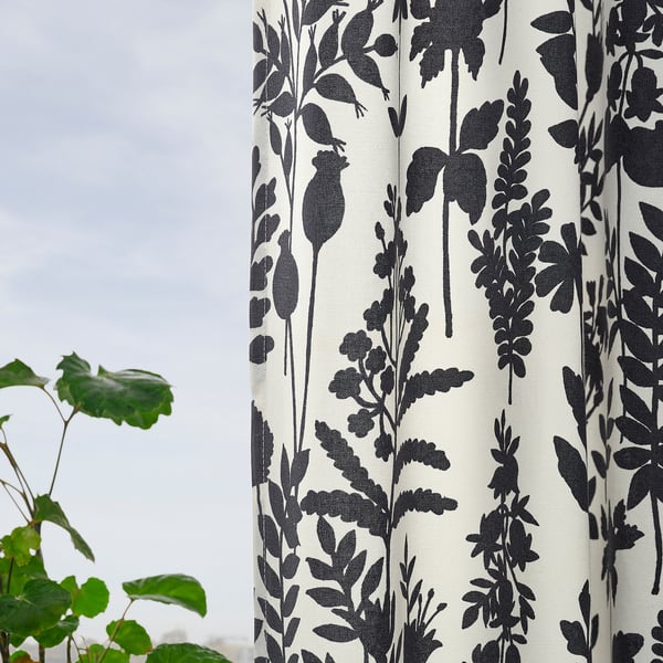 ROTVECKLARE Curtains, 1 pair, white/anthracite, 145x300 cm