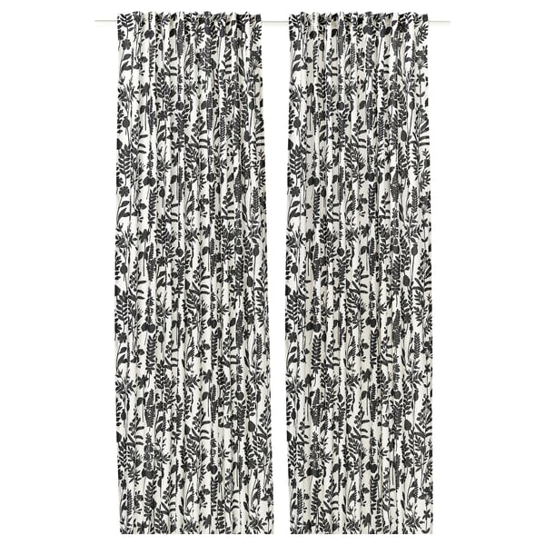 ROTVECKLARE Curtains, 1 pair, white/anthracite, 145x300 cm
