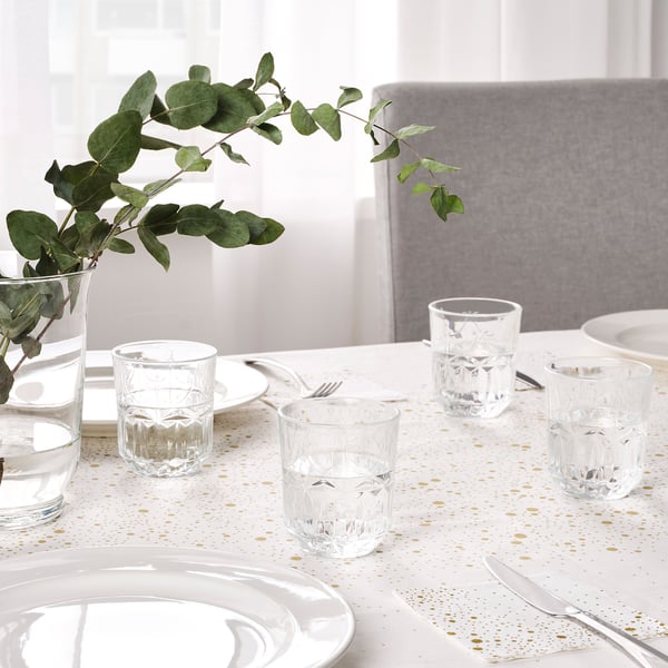 SÄLLSKAPLIG Glass, clear glass/patterned, 27 cl