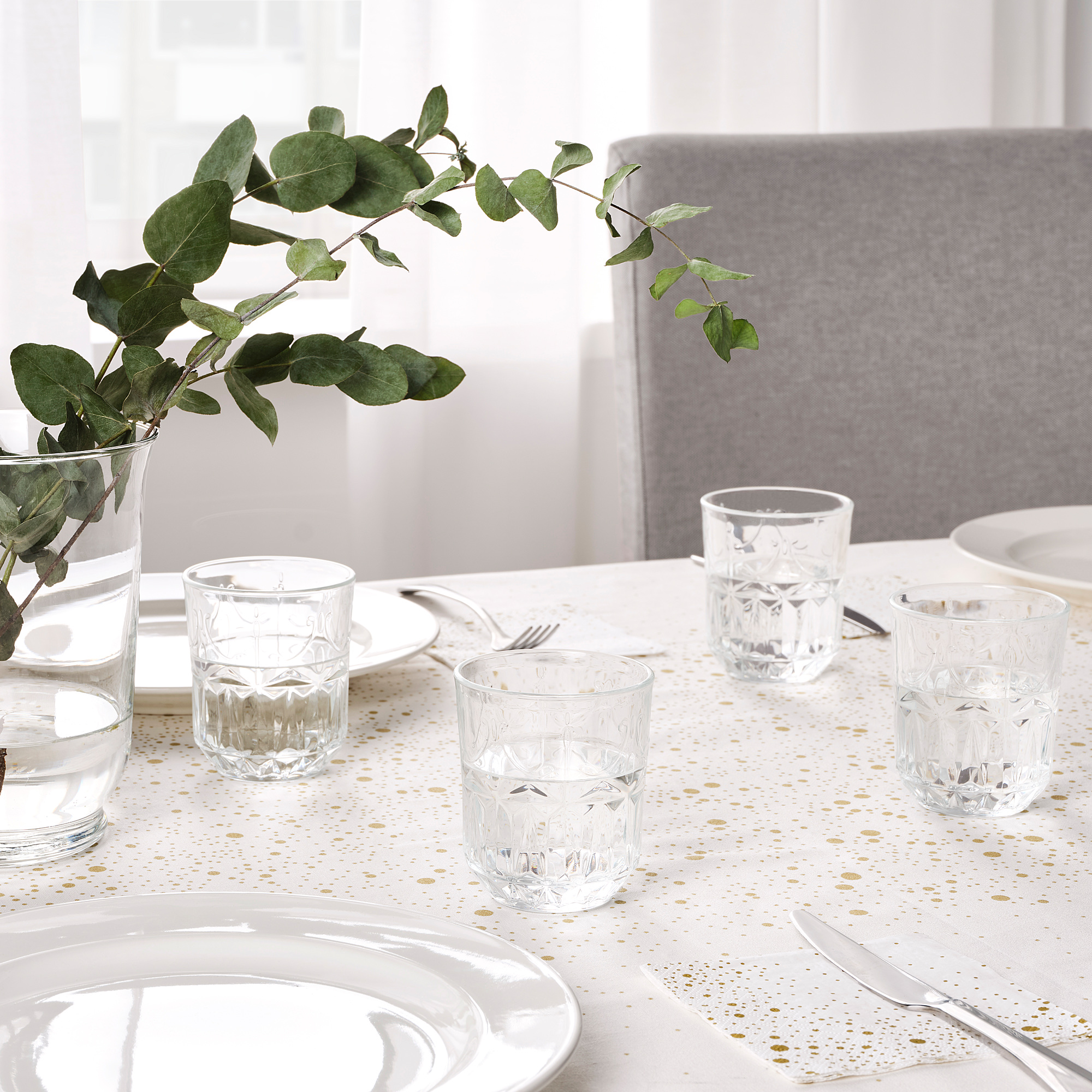 SÄLLSKAPLIG Glass, clear glass/patterned, 27 cl