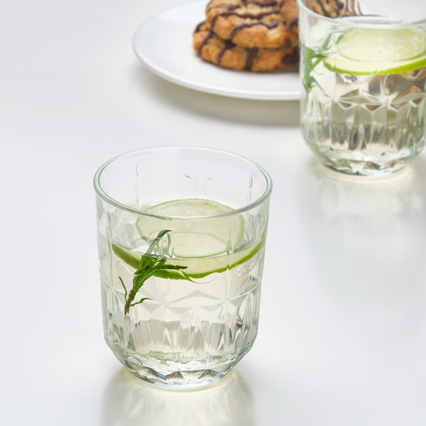 SÄLLSKAPLIG Glass, clear glass/patterned, 27 cl