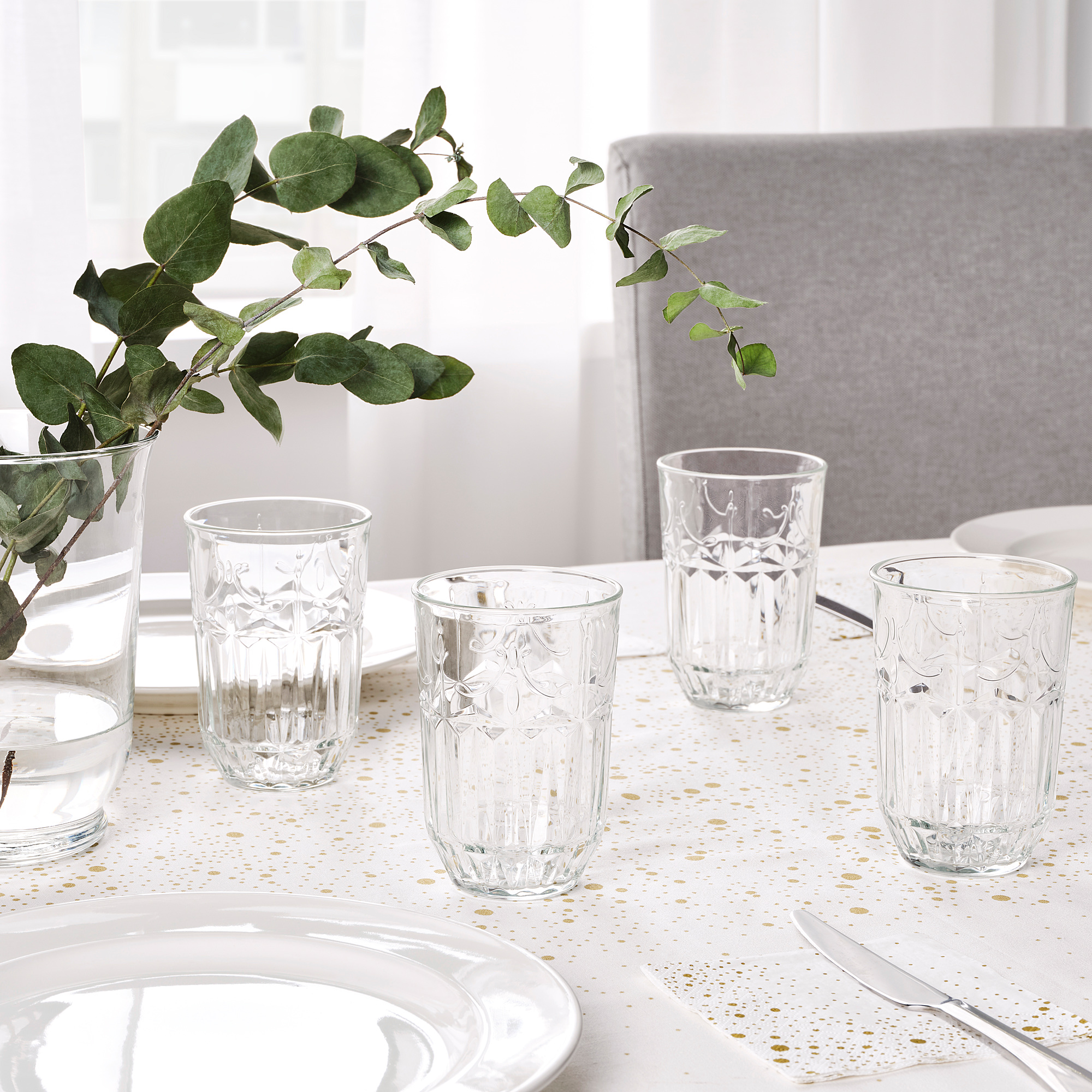 SÄLLSKAPLIG Glass, clear glass/patterned, 39 cl