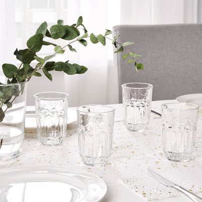 SÄLLSKAPLIG Glass, clear glass/patterned, 39 cl
