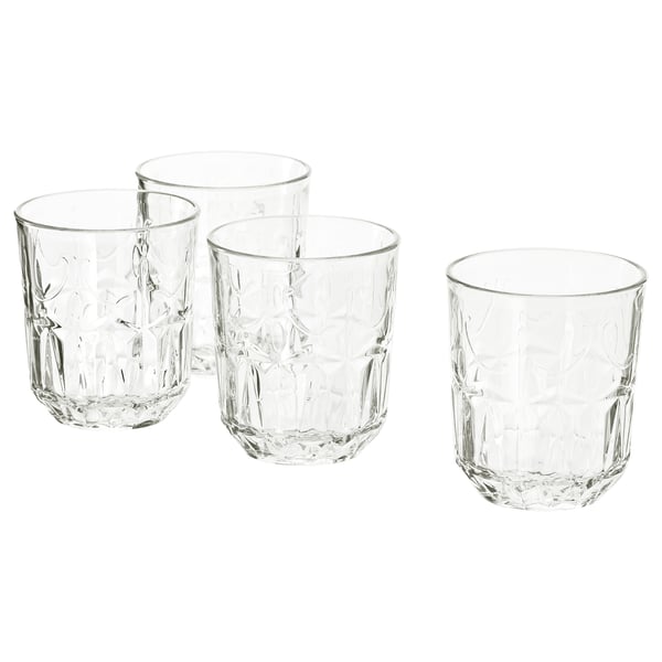 SÄLLSKAPLIG Glass, clear glass/patterned, 27 cl