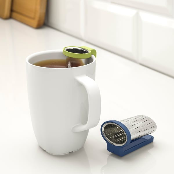 Tea infusers on mugs to prevent spills.