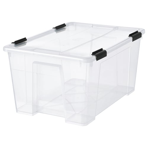 SAMLA Box with lid/clip lock, transparent/black, 57x39x29 cm/45 l