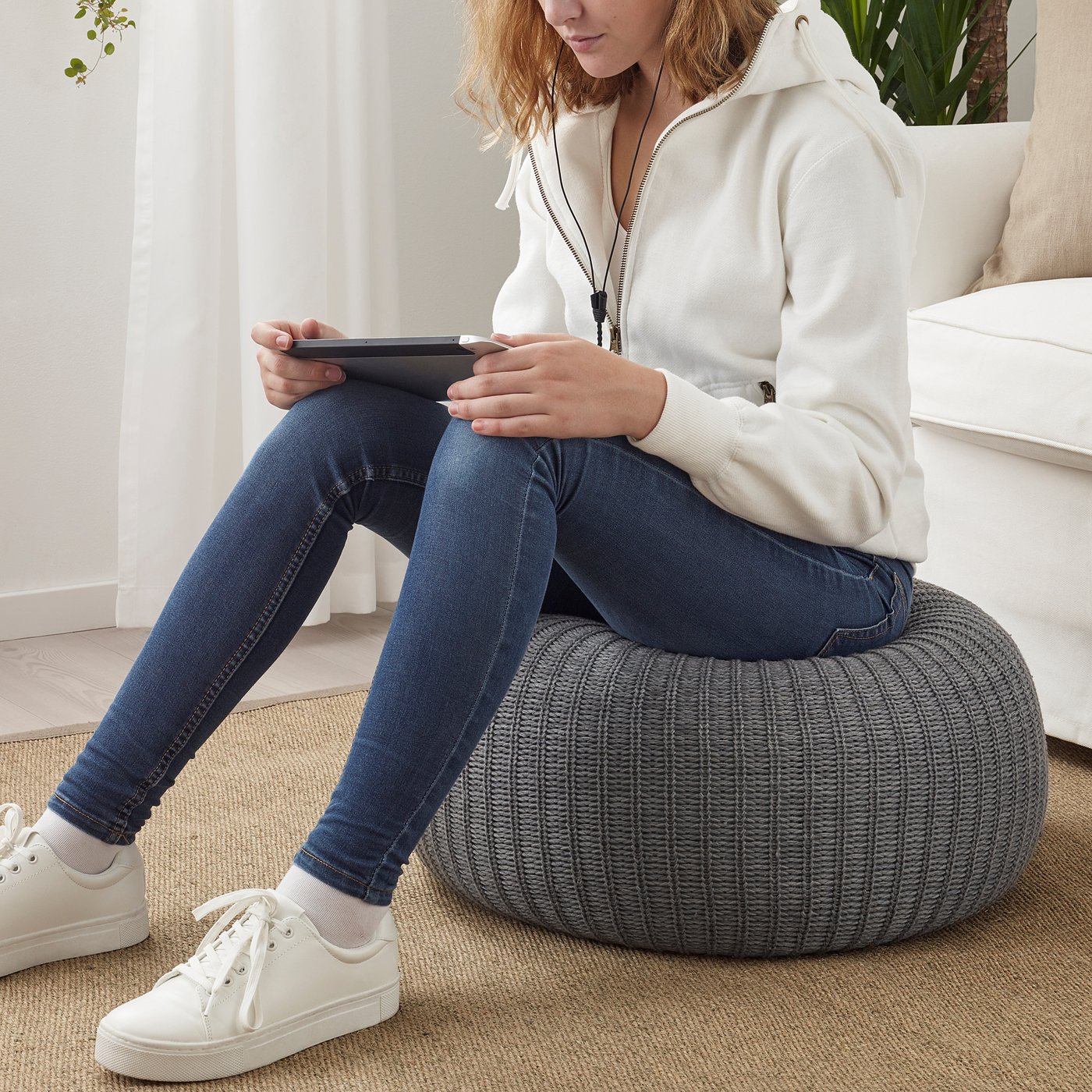 IKEA SANDARED サンダレード　プーフ、グレー、56 cm SANDARED pouffe, grey, 56 cm - IKEA