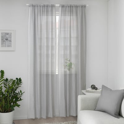 SANDDÅDRA Sheer curtains, 1 pair, grey, 145x300 cm