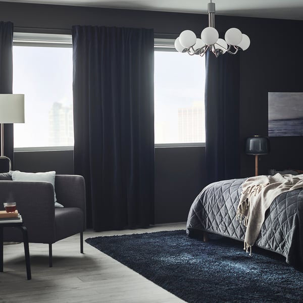 SANELA Room darkening curtains, 1 pair, dark blue, 140x300 cm