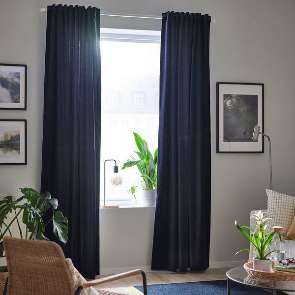SANELA Room darkening curtains, 1 pair, dark blue, 140x300 cm