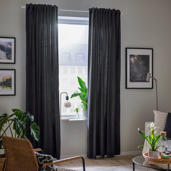 SANELA Room darkening curtains, 1 pair, dark grey, 140x300 cm