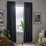 SANELA Room darkening curtains, 1 pair, dark grey, 140x300 cm