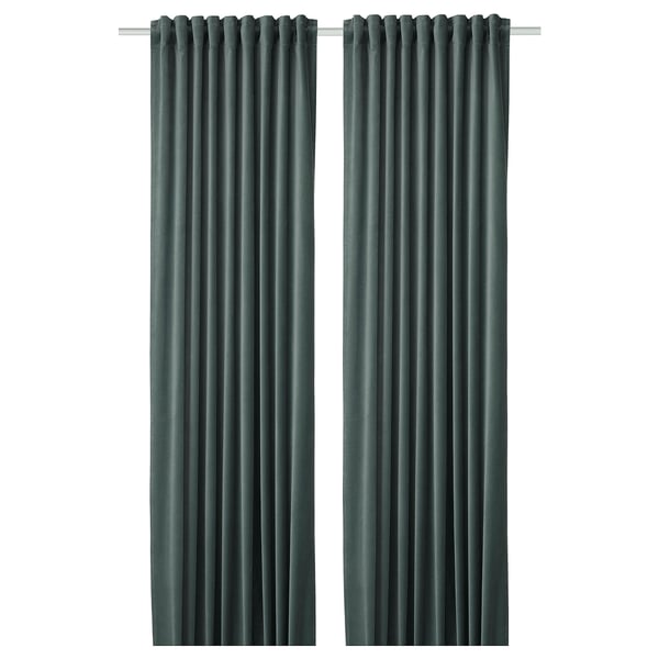 SANELA Room darkening curtains, 1 pair, grey-green, 140x300 cm