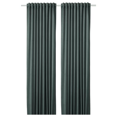 SANELA Room darkening curtains, 1 pair, grey-green, 140x300 cm