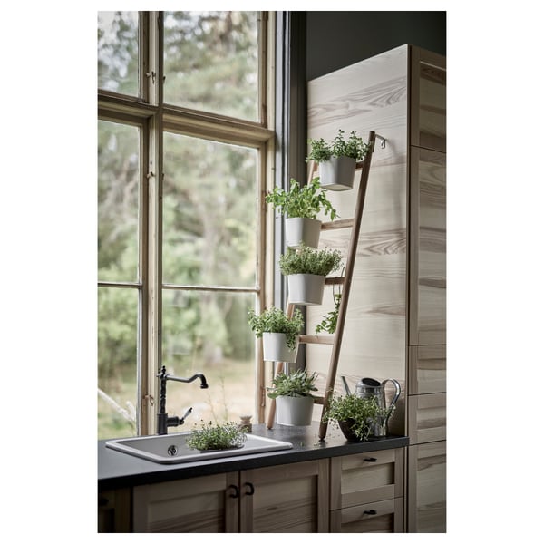 SATSUMAS Plant stand with 5 plant pots, bamboo/white, 125 cm