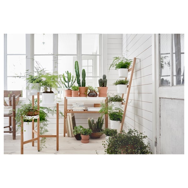 SATSUMAS Plant stand with 5 plant pots, bamboo/white, 125 cm