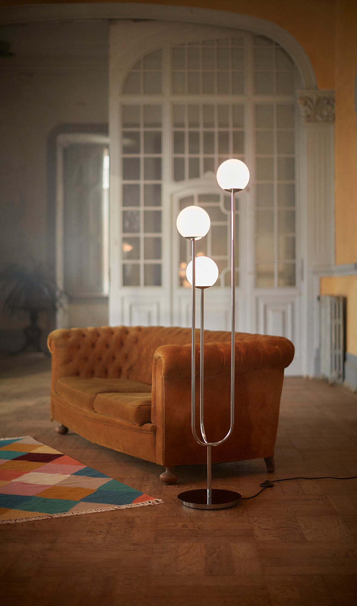 SIMRISHAMN floor lamp, chrome-plated/opal white glass - IKEA