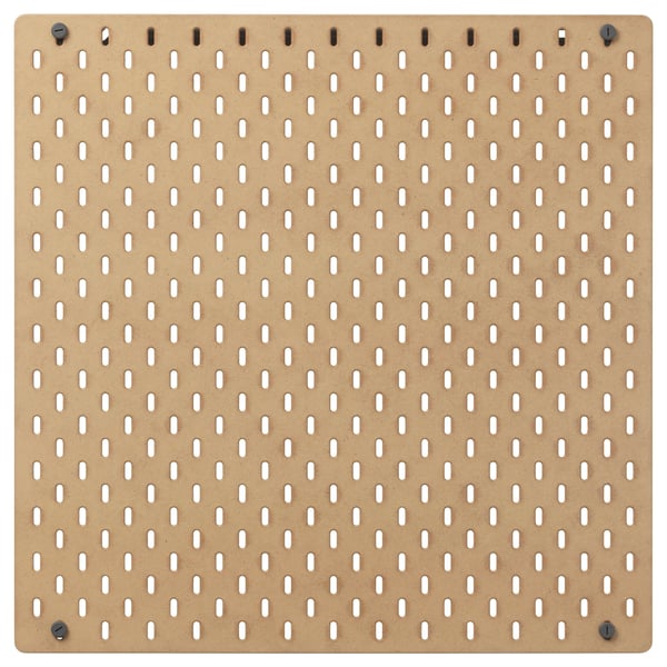 SKÅDIS beige pegboard, square, perforated for hanging accessories, made of fiberboard with clear acrylic lacquer finish.