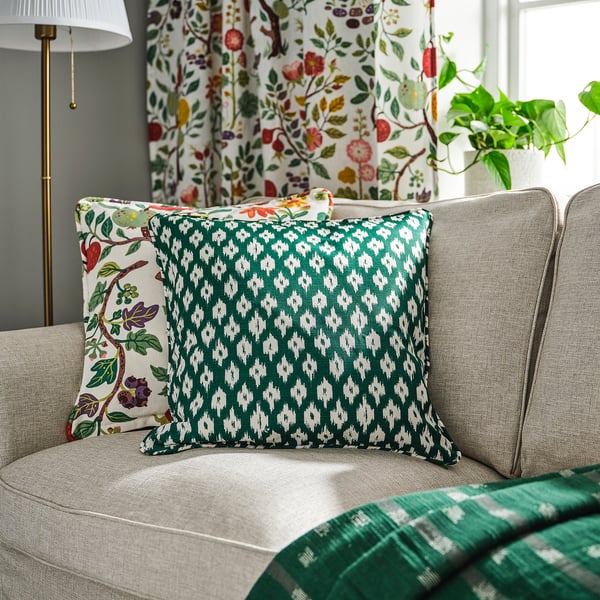 SKÅNEFIBBLA Cushion cover, green/white, 50x50 cm