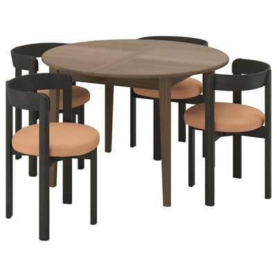 SKANSNÄS / STOCKHOLM 2025 Table and 4 chairs, brown beech veneer/dark brown leather, 115/170 cm