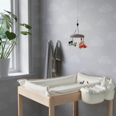 SKÖTSAM Cover for babycare mat, puppy pattern/white, 55x83 cm