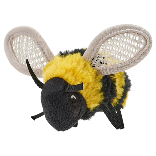 Adorable plush bumblebee toy, yellow and black, soft recycled polyester, perfect for kids.