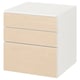A white SMÅSTAD chest of three light wood drawers, designed for childrens storage.