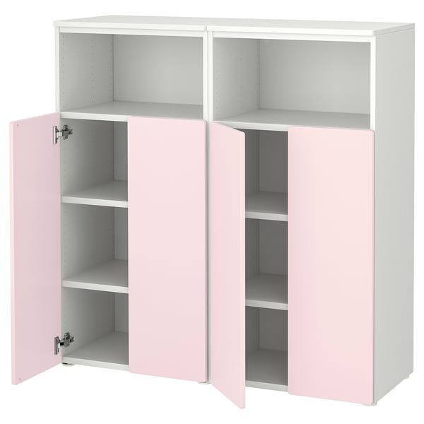 SMÅSTAD / PLATSA Storage combination, white/pale pink with 6 shelves, 120x42x123 cm