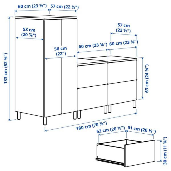 SMÅSTAD / PLATSA Wardrobe, white blackboard surface/with 2 chest of drawers, 180x57x133 cm